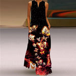 Butterfly & Floral Print Sleeveless V Neck Maxi Dress