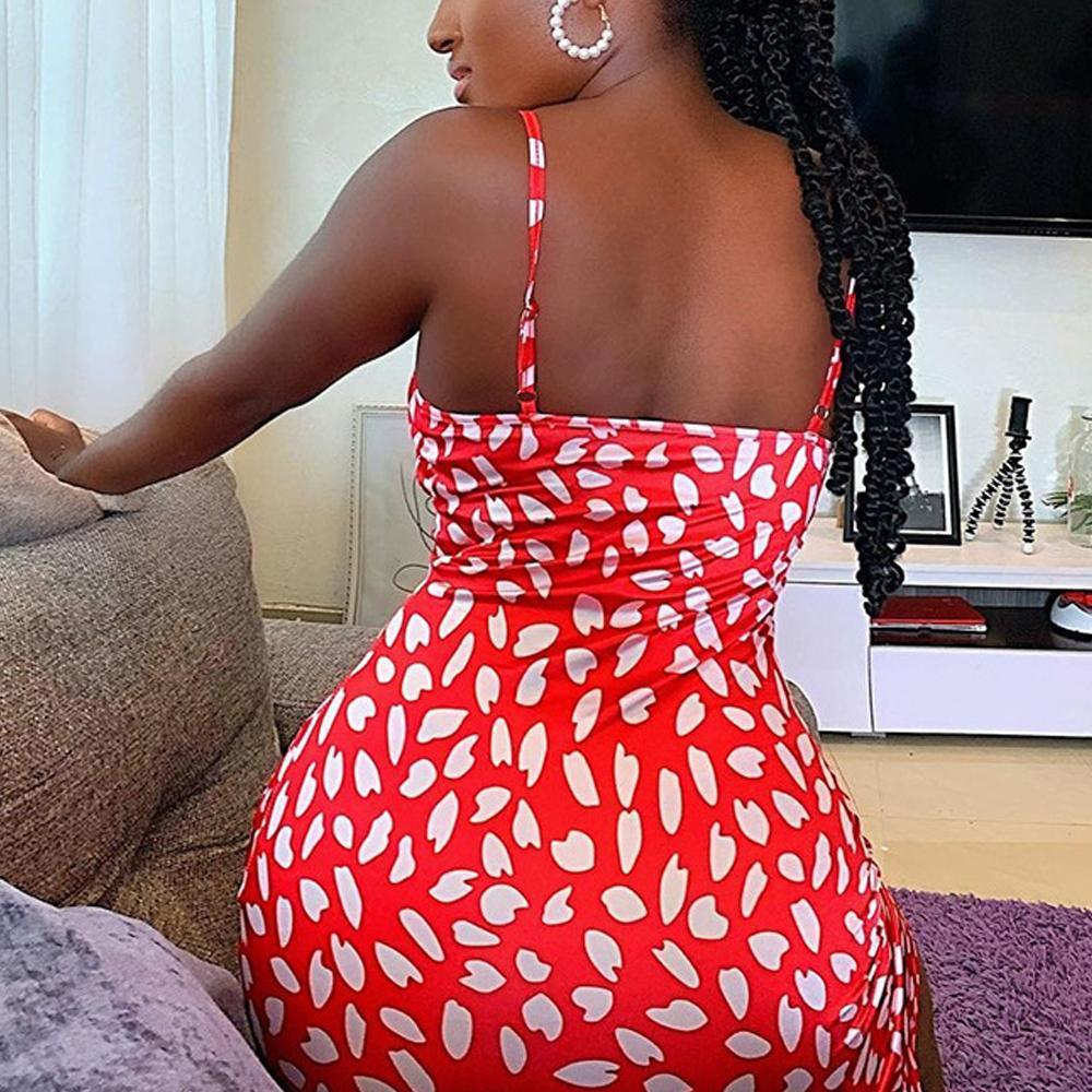 Red Allover Floral Print Slit Hem Cami Sexy Dress