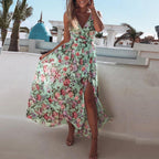 Floral Print Surplice Neck Sleeveless Split Thigh Maxi Dress