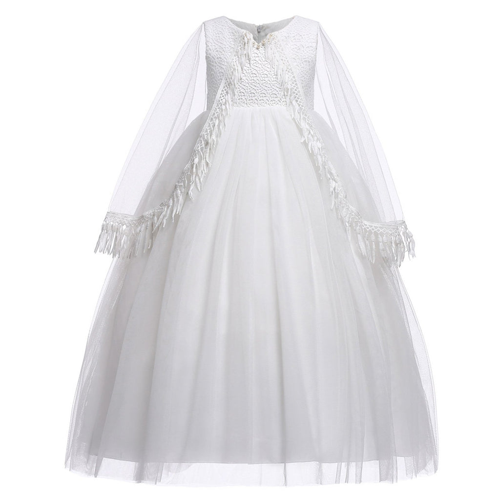 Girls Fancy Lace Gauze Shawl Dress Fashion Ball Gown Costume for Prom Party