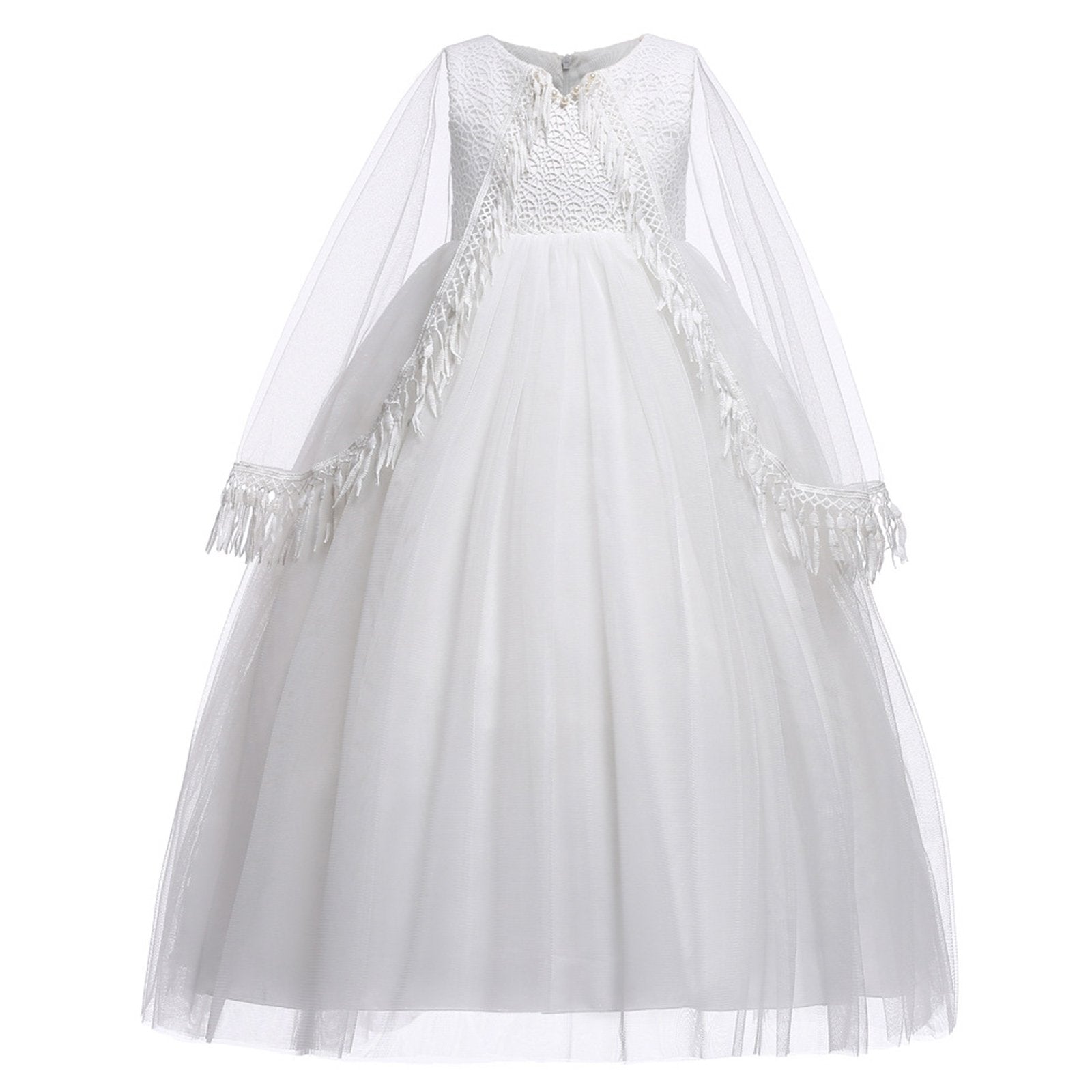 Girls Fancy Lace Gauze Shawl Dress Fashion Ball Gown Costume for Prom Party