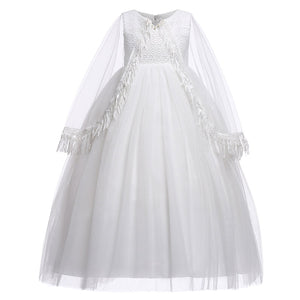 Girls Fancy Lace Gauze Shawl Dress Fashion Ball Gown Costume for Prom Party