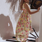 Floral Print Surplice Neck Sleeveless Split Thigh Maxi Dress