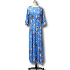 A-Line Floral Print Lantern Sleeve High Waist Long Dress Without Belt