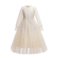 Kids Pageant Dresses Solid Color Long Sleeve Sweet Lace High Waist Dress