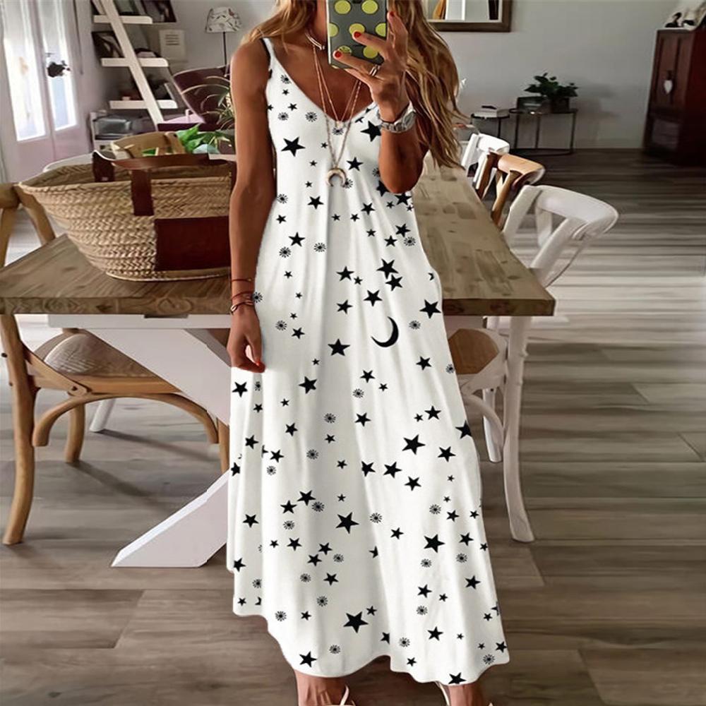 Floral & Geometric & Star and Moon & Leaf & Feather Print Cami Maxi Dress