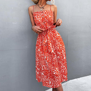 AVAILABLE IN 3 COLORS Allover Floral Print Button Front Cami Belted Dress