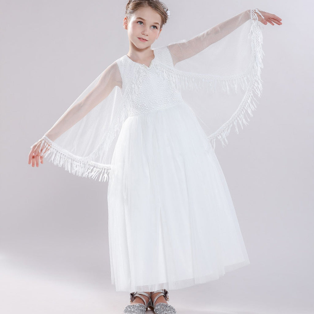 Girls Fancy Lace Gauze Shawl Dress Fashion Ball Gown Costume for Prom Party