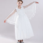 Girls Fancy Lace Gauze Shawl Dress Fashion Ball Gown Costume for Prom Party