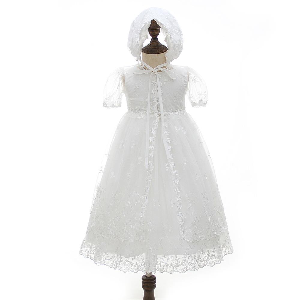New Born Baby Girl Christening Gowns Bonnet Cape Ruffle Lace Dress