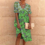 Vintage Floral Print V Neck Half Sleeve Dress