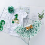 Baby Girl 1st St Patrick's Day Outfit Romper Flower Tutu Skirt and Headwear Suit