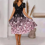 HOT SALE Black Ombre Floral Print V Neck Short Sleeve Dress