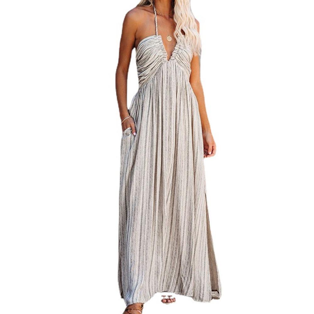 All Over Print Bodice Deep V Neck Backless Tie Back Cami Dress