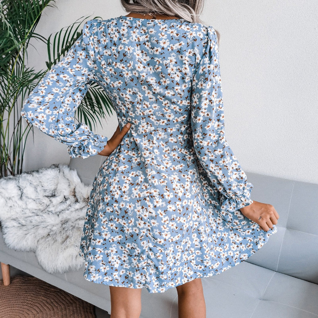 Deep V-neck Chiffon Floral Dress for Adult