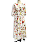 A-Line Floral Print Lantern Sleeve High Waist Long Dress Without Belt
