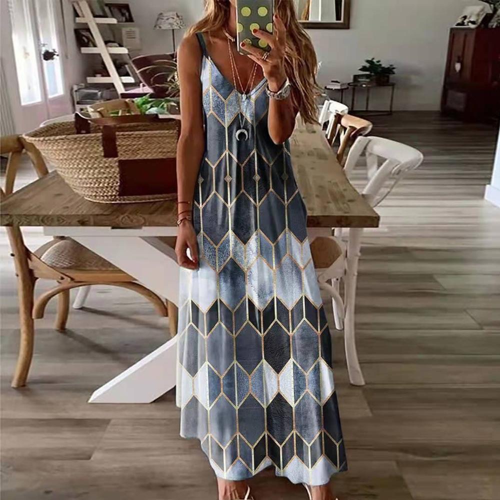 Floral & Geometric & Star and Moon & Leaf & Feather Print Cami Maxi Dress