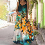 Butterfly & Floral Round Neck Wide Strap Cami Dress
