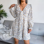 Deep V-neck Chiffon Floral Dress for Adult