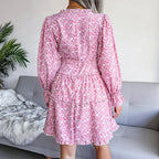 Elegent Chiffon Dress Floral Printed Deep V-neck Midi Party Dress