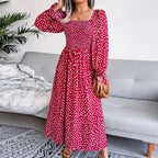 Adult Square Neck Maxi Dress Puff Sleeve Pleated Dress