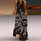 Feather & Balloon & Sun & Geometric Print Sleeveless V Neck Maxi Dress