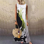 Floral & Butterfly Print Round Neck Sleeveless Maxi Dress