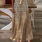 Yellow Geo Print V Neck Cut Out Short Sleeve Maxi Dress