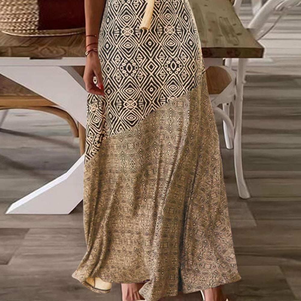 Yellow Geo Print V Neck Cut Out Short Sleeve Maxi Dress