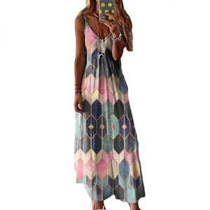 Floral & Geometric & Star and Moon & Leaf & Feather Print Cami Maxi Dress