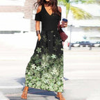 Black V Neck Floral Print Cold Shoulder Short Sleeve Dress