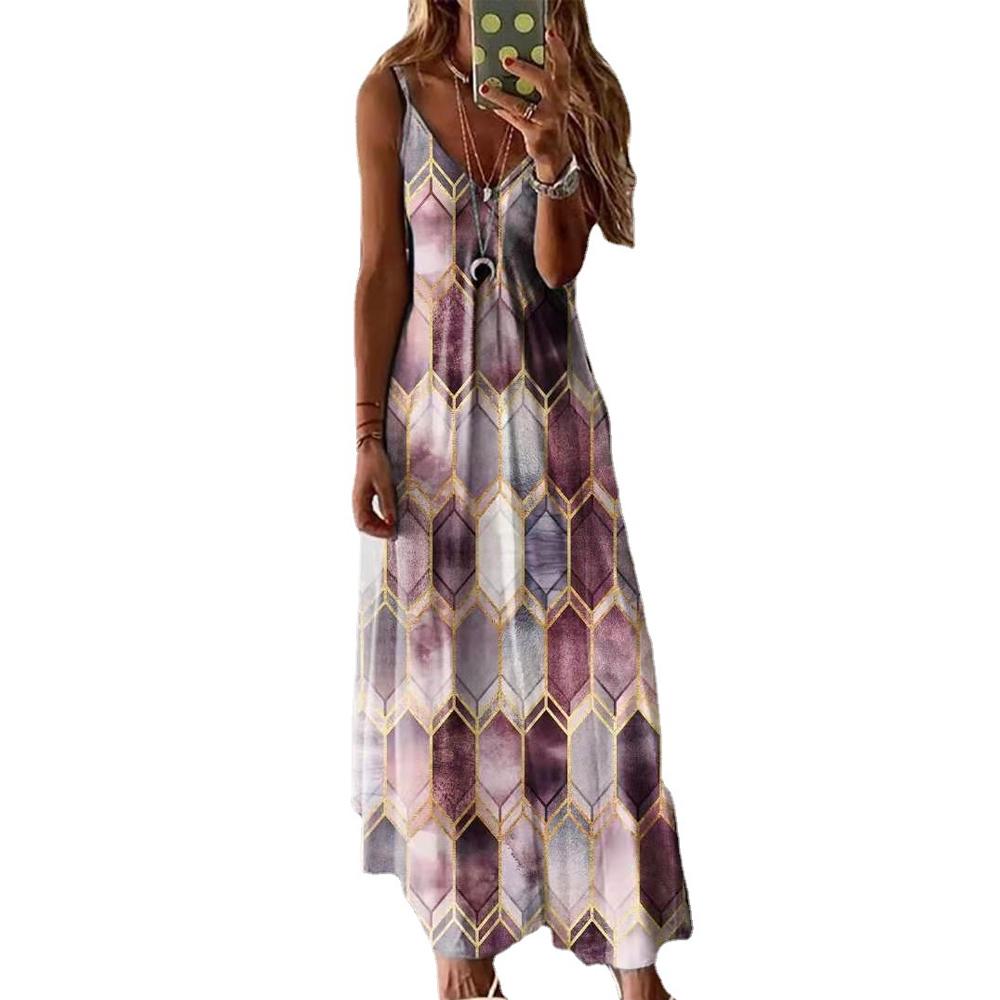 Floral & Geometric & Star and Moon & Leaf & Feather Print Cami Maxi Dress