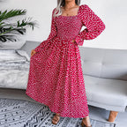 Adult Square Neck Maxi Dress Puff Sleeve Pleated Dress