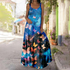 Butterfly & Floral Round Neck Wide Strap Cami Dress