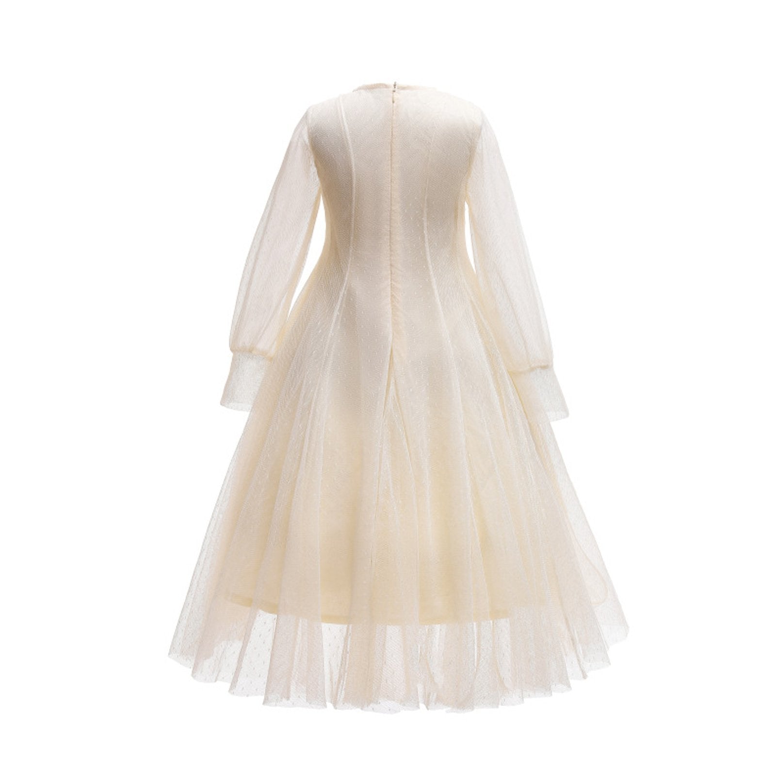 Kids Pageant Dresses Solid Color Long Sleeve Sweet Lace High Waist Dress