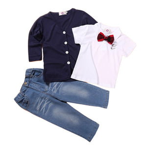 Kids Formal Suit Boys 3 Pcs T-shirt Jeans Outfit Full Set Baby Boys Clothes