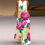 Butterfly & Floral Print Sleeveless V Neck Maxi Dress