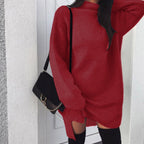 Women Winter Long Sleeve Mini Dress Casual Turtleneck Pullover Knee Length Sweatershirt