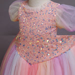 Elegent Girls Pageant Dresses Puff Sleeve Sequins Formal Tulle Maxi Dress