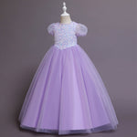Elegent Girls Pageant Dresses Puff Sleeve Sequins Formal Tulle Maxi Dress