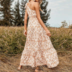Allover Floral Print Knot One Shoulder A-line Maxi Dress