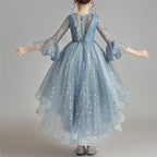 Girls Fashion Gold Sequins Prom Dress Children Pageant Gown Princess High-low Dress
