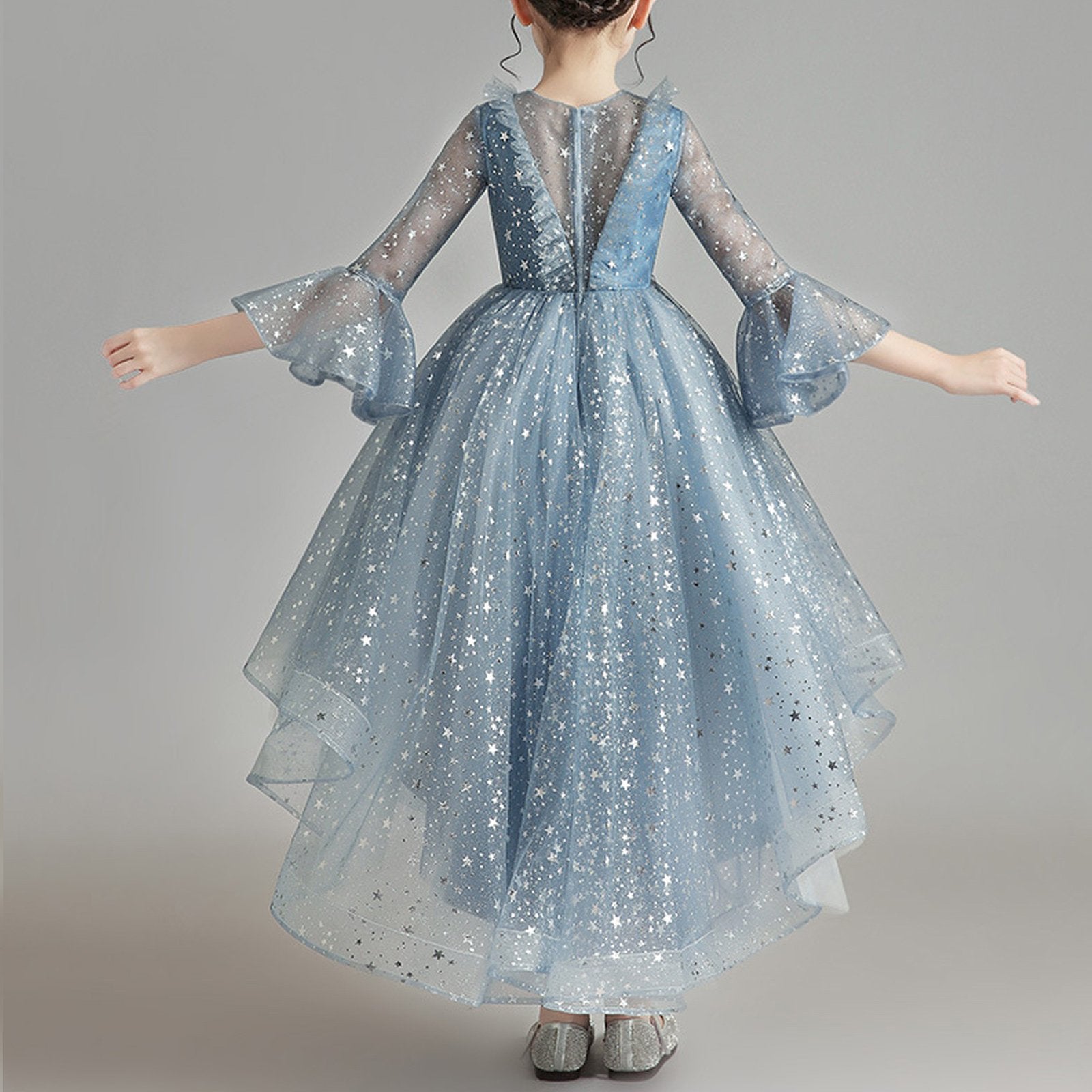 Girls Fashion Gold Sequins Prom Dress Children Pageant Gown Princess High-low Dress