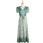 Paisley & Floral Print Surplice Sleeve Knot Waist V Neck Dress