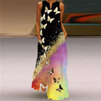 Butterfly & Floral Print Sleeveless V Neck Maxi Dress