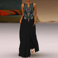 Black Floral & Tiger Striped Print Sleeveless V Neck Maxi Dress