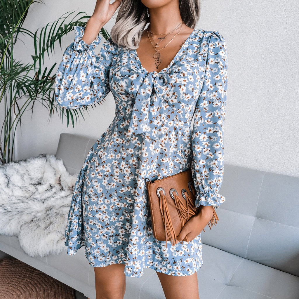 Deep V-neck Chiffon Floral Dress for Adult