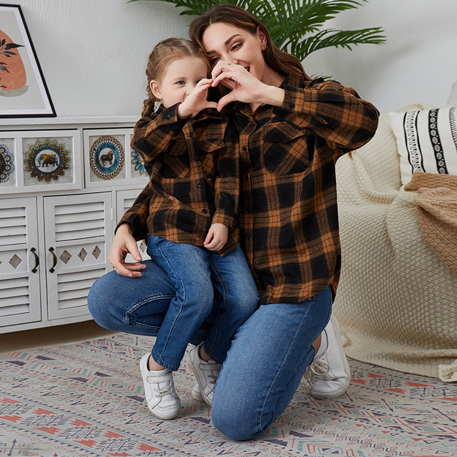Mommy and Me Matching Shirt Long Sleeve Classic Plaid Family Matching Outfit