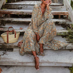 Ditsy Floral Print Flounce Sleeve Frill Trim Ruffle Hem Maxi Dress