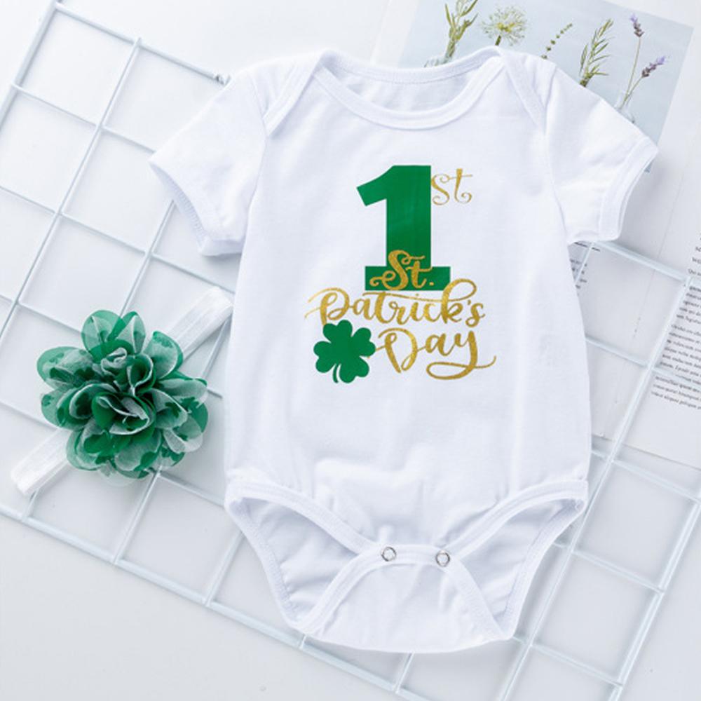 Baby Girl 1st St Patrick's Day Outfit Romper Flower Tutu Skirt and Headwear Suit